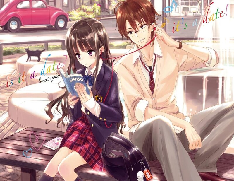 Anime Couple on Bench — Brown