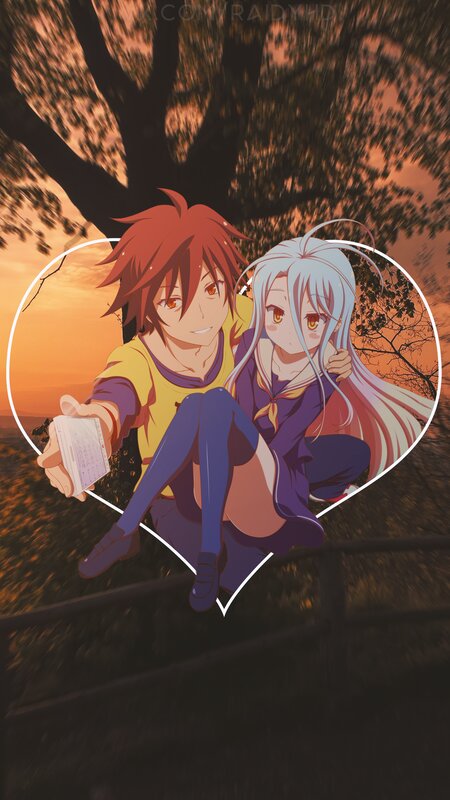 Anime Couple on Bench — Orange, Romantic