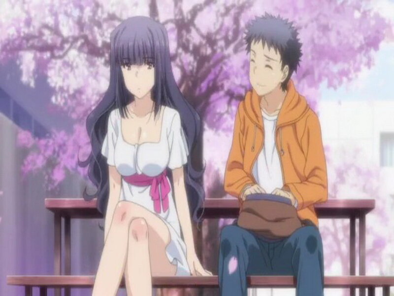 Anime Couple on Bench — Purple, Calm, Spring