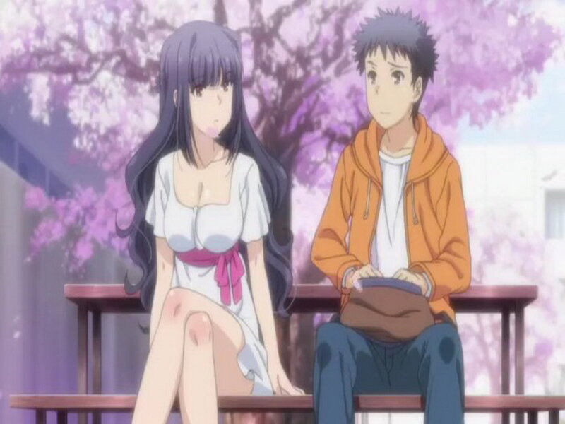 Anime Couple on Bench — Purple, Calm