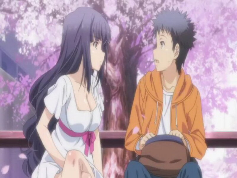 Anime Couple on Bench — Purple