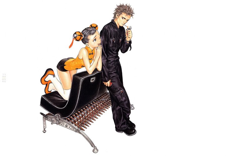 Anime couple on bench