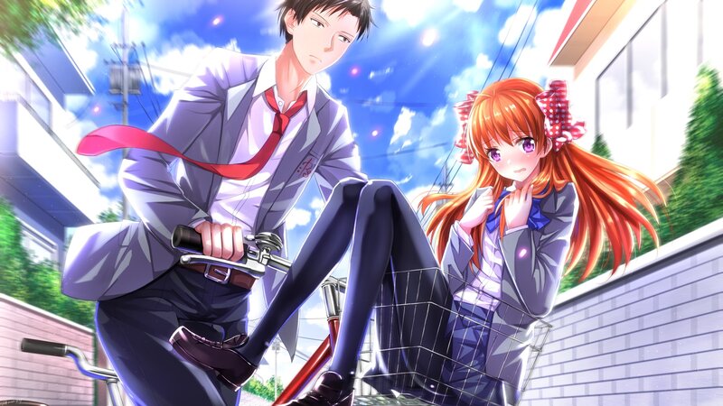 Anime Couple on Bicycle — Blue, Bright