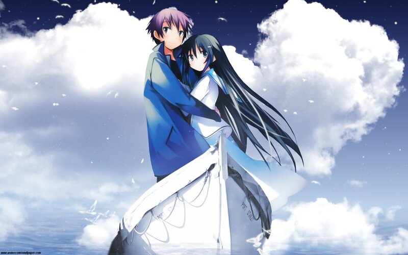 Anime Couple on Boat — Blue
