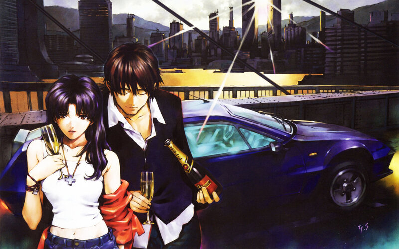 Anime Couple on Bridge — Purple