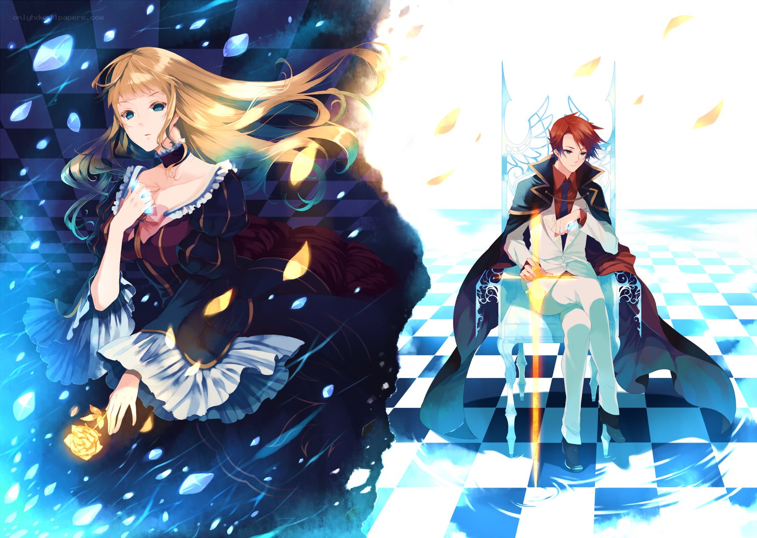 Anime couple on chessboard