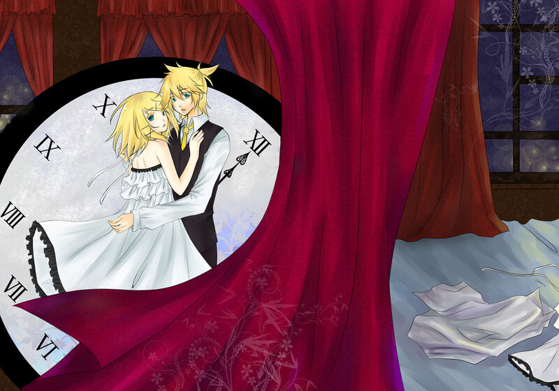 Anime couple on clock face