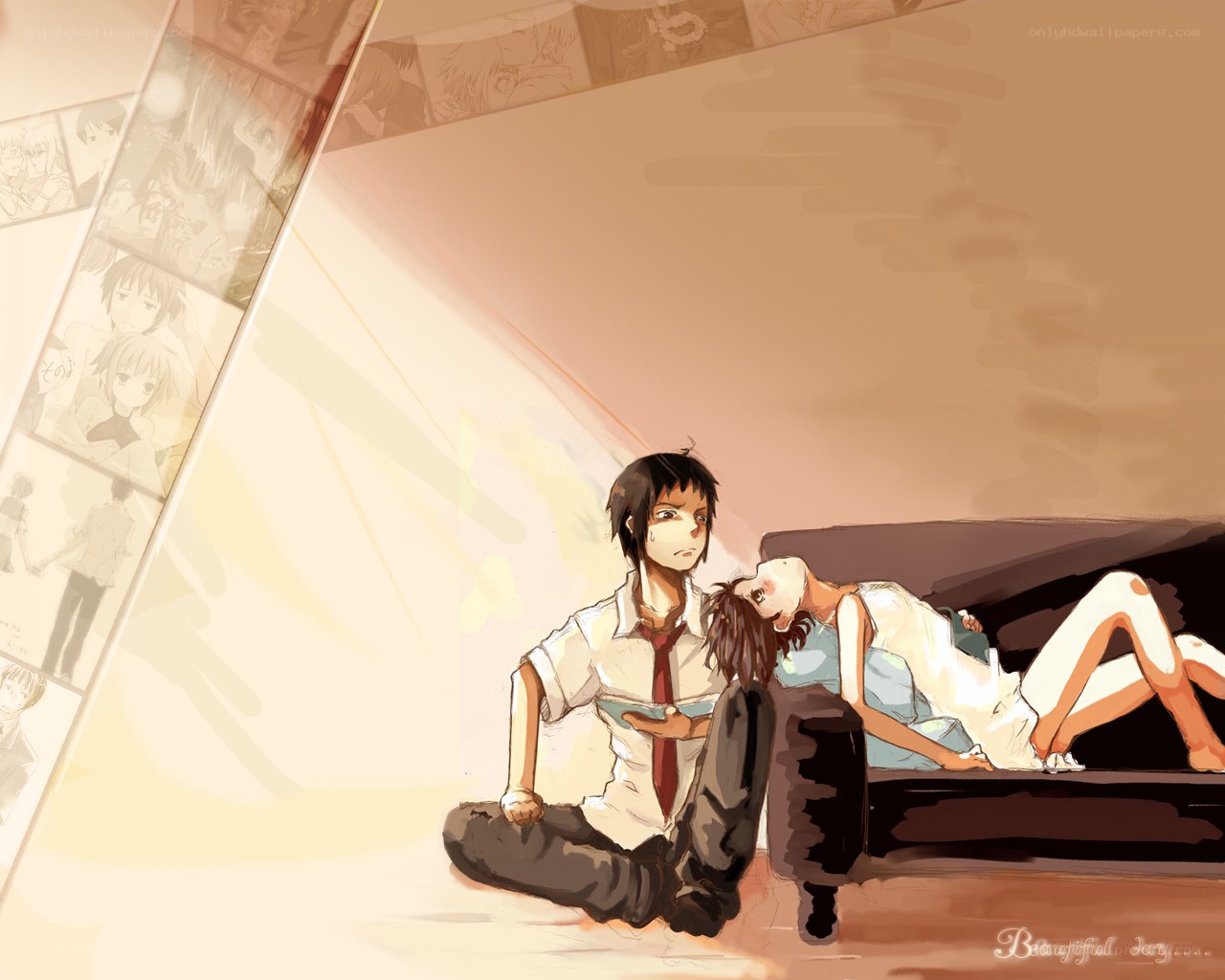 Anime couple on couch