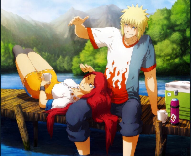 Anime Couple on Dock — Blue