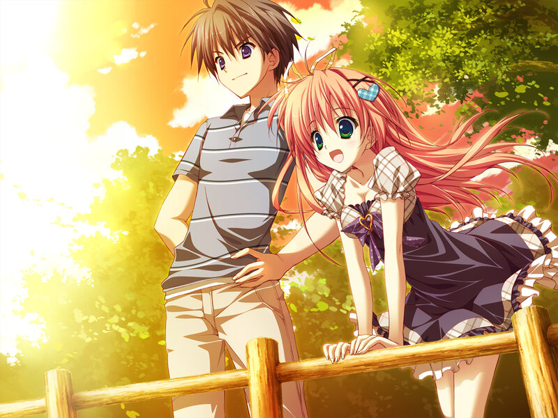 Anime Couple on Fence — Yellow