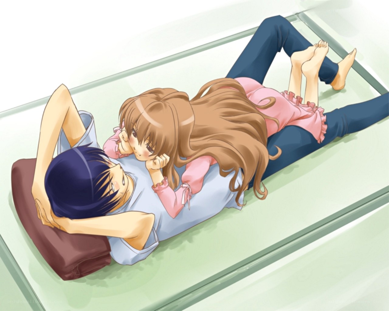 anime couple on floor