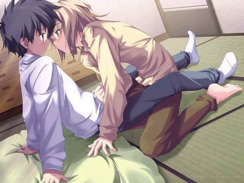 anime couple on floor