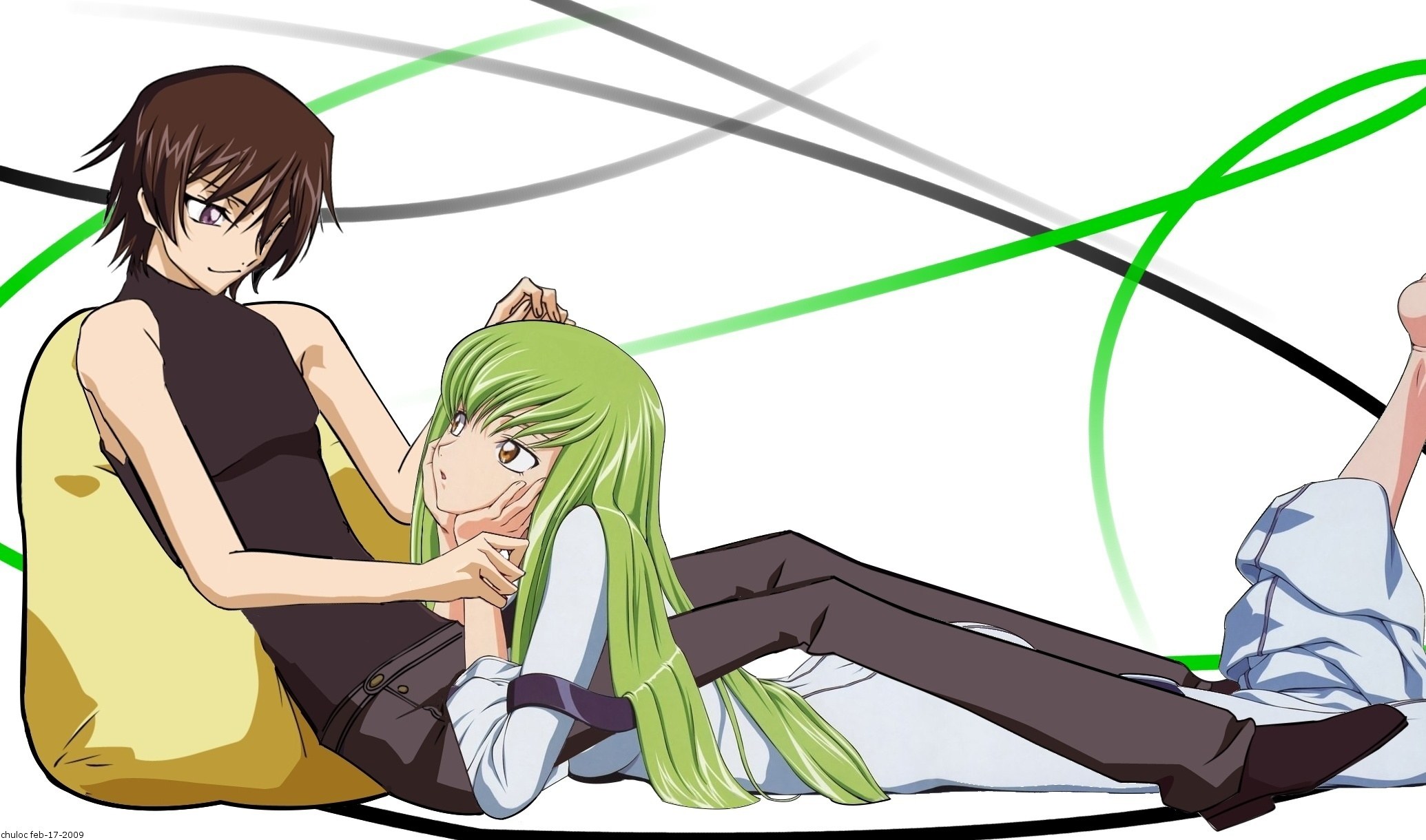 anime couple on floor