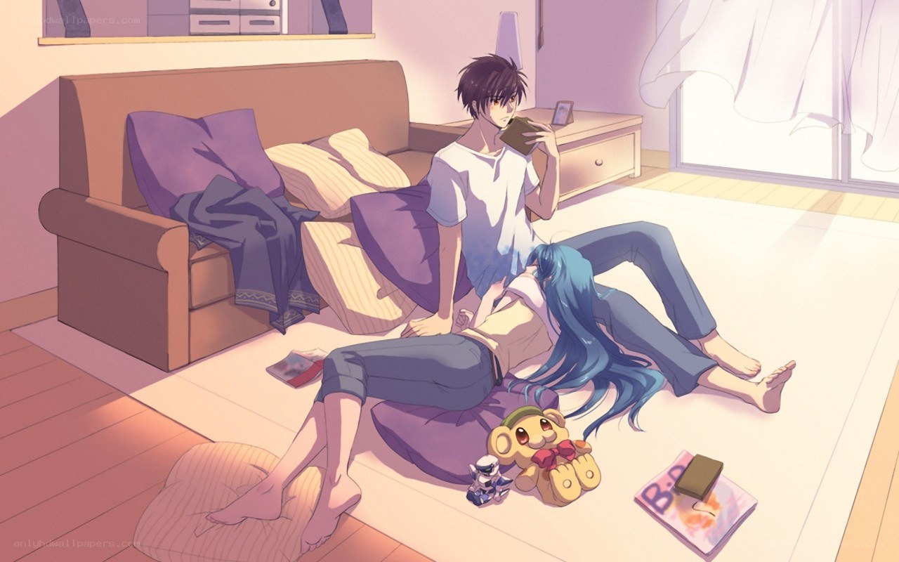 Anime couple on floor