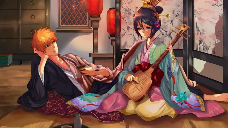 Anime Couple on Floor — Purple, Calm
