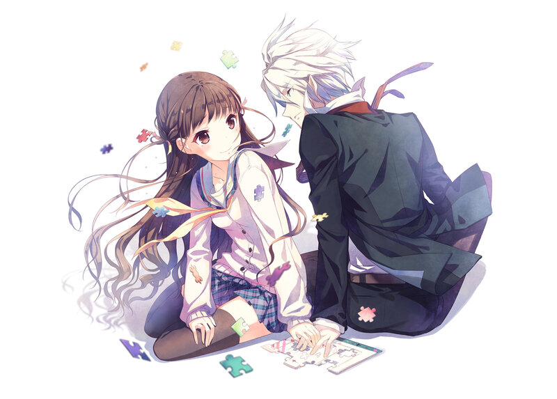 Anime Couple on Floor — White, Calm