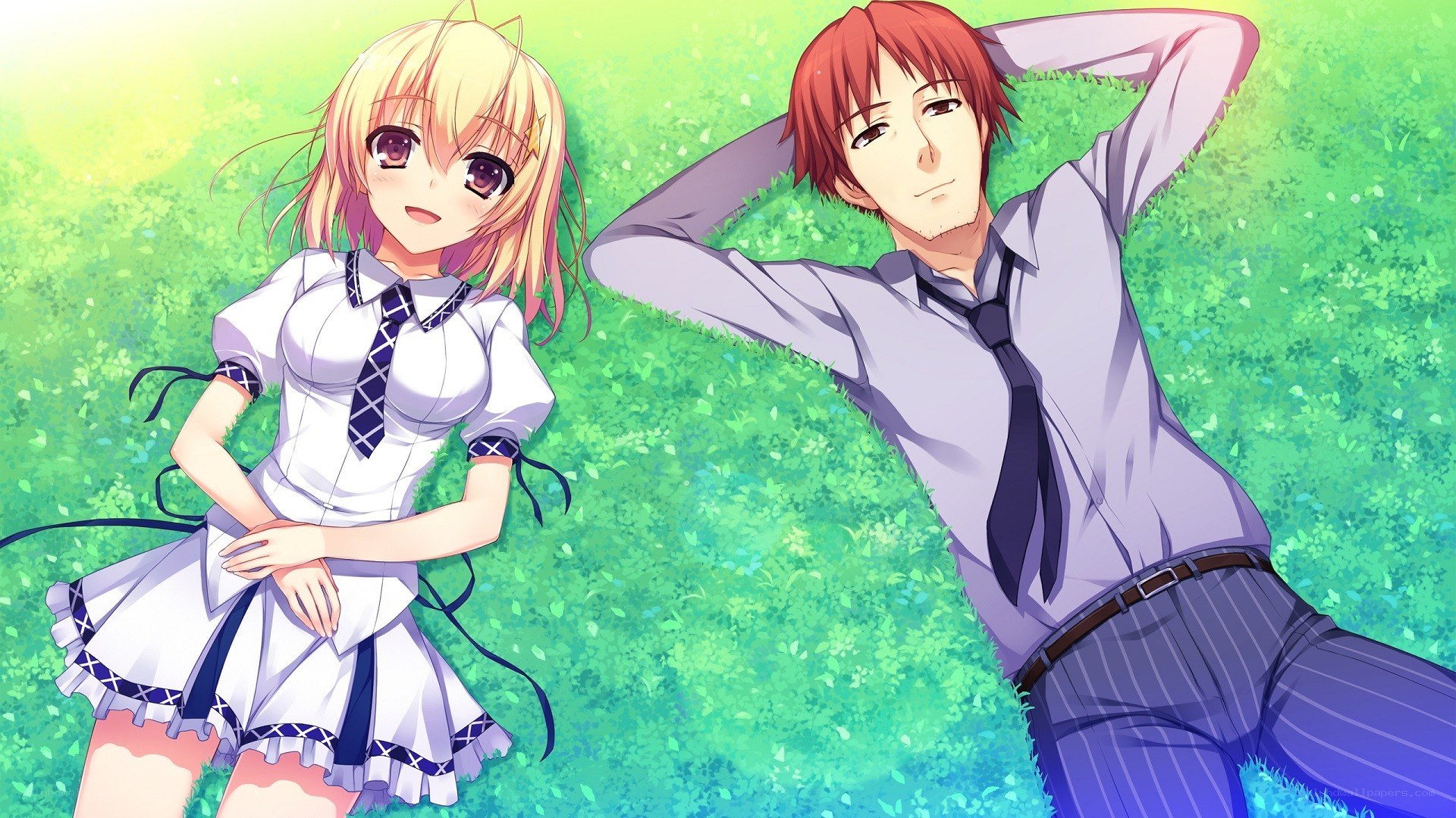 Anime couple on grass