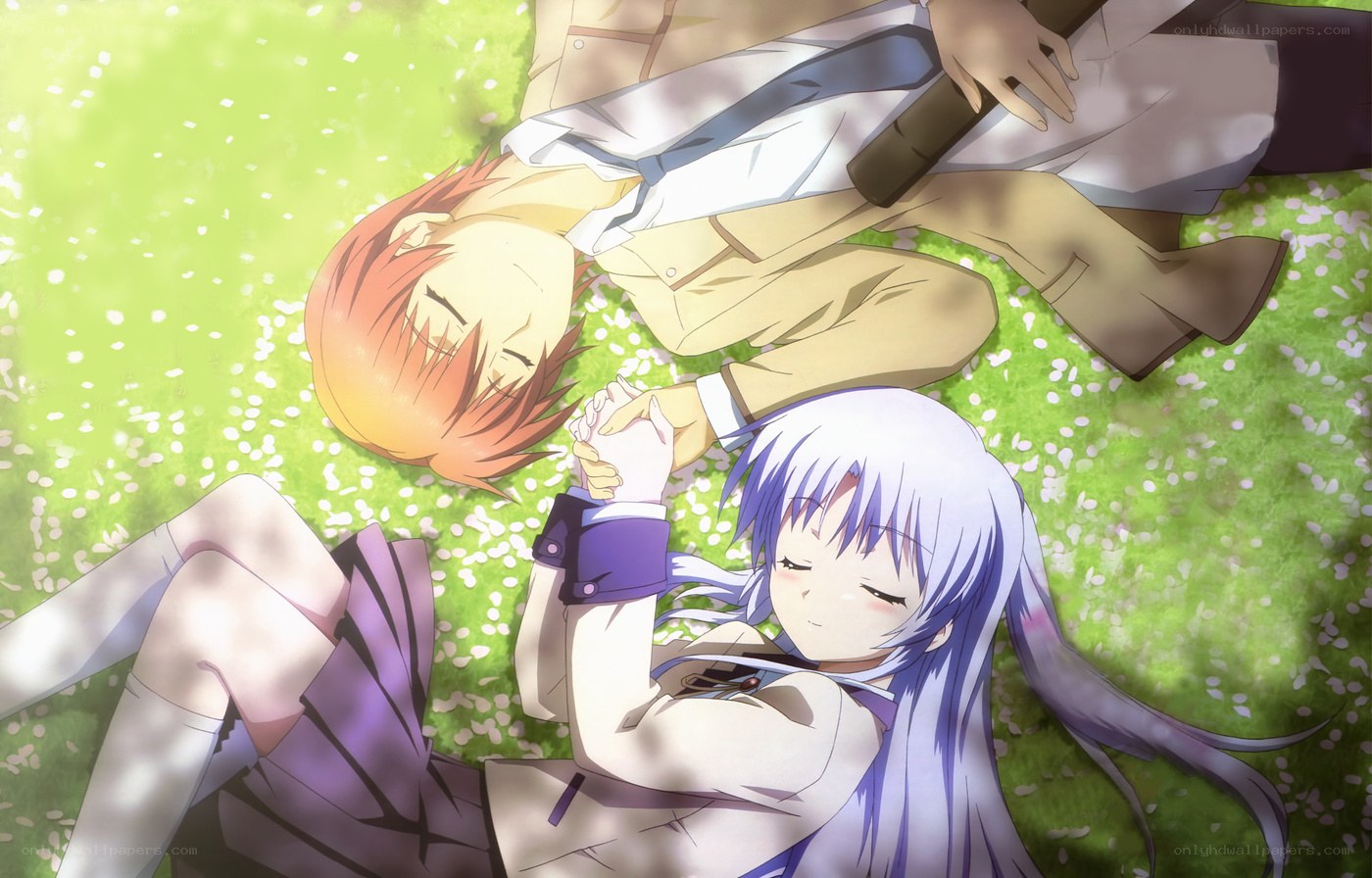 anime couple on grass