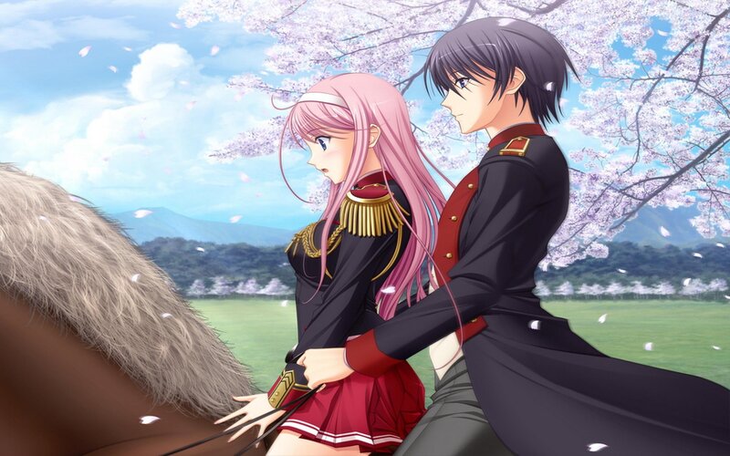 Anime Couple on Horse — Pink
