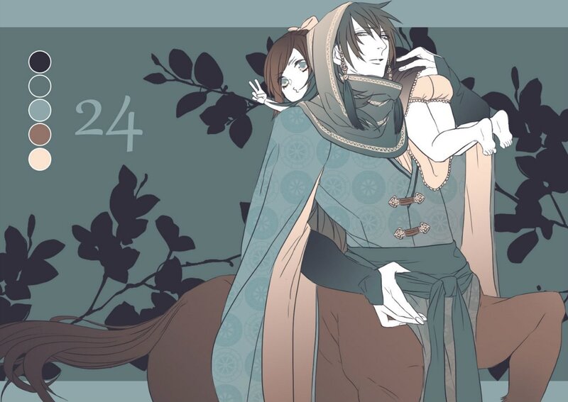 Anime Couple on Horse — Teal
