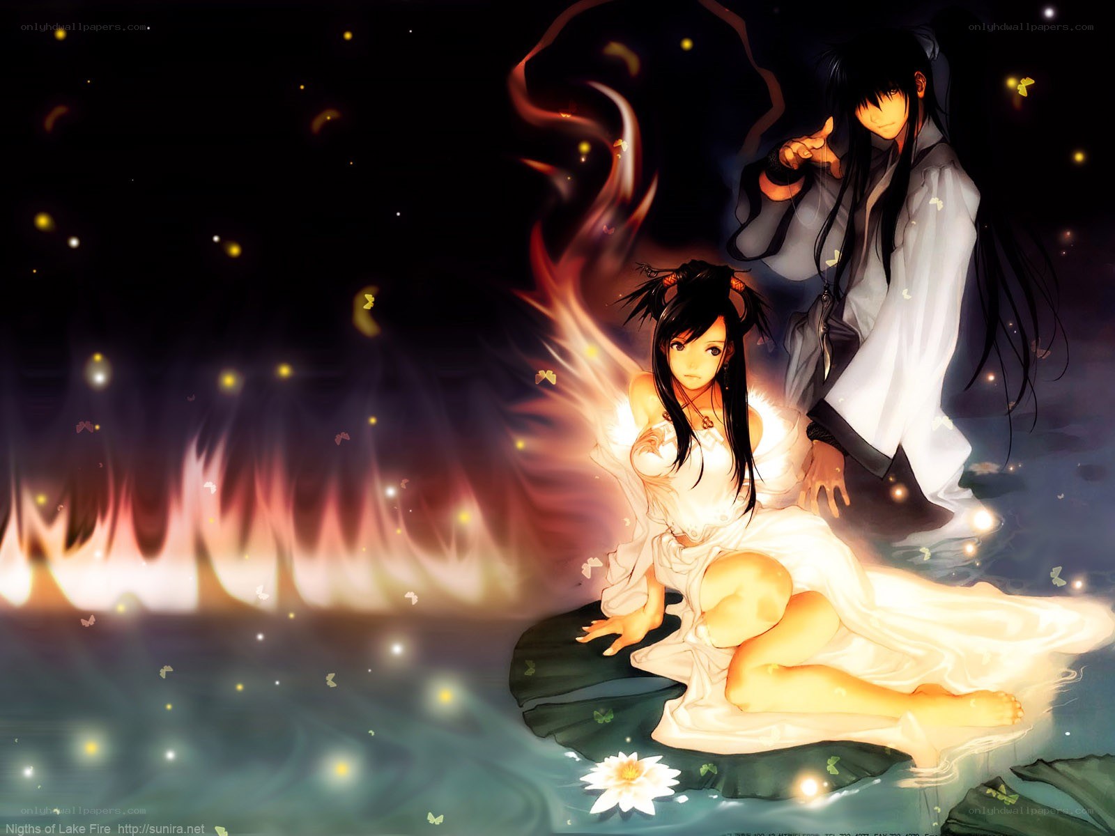 Anime couple on lotus leaf