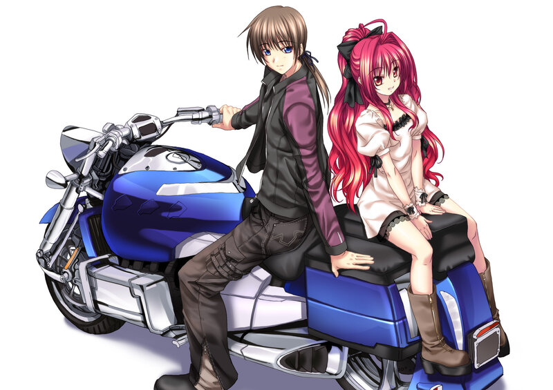 Anime Couple on Motorcycle — Blue, Calm