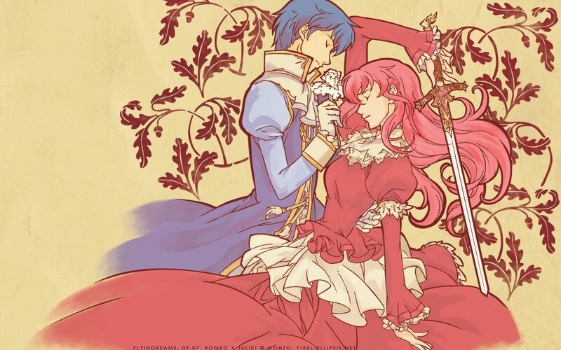 Anime Couple on Red Cushion