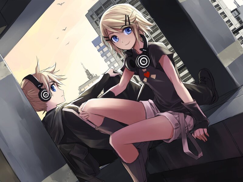 Anime couple on rooftop