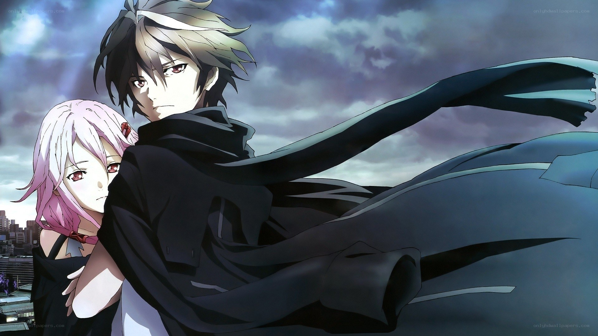 anime couple on rooftop