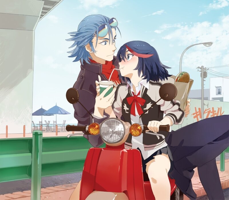 Anime Couple on Scooter — Red