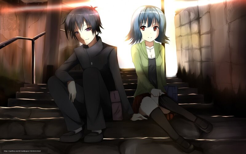 Anime couple on stairs