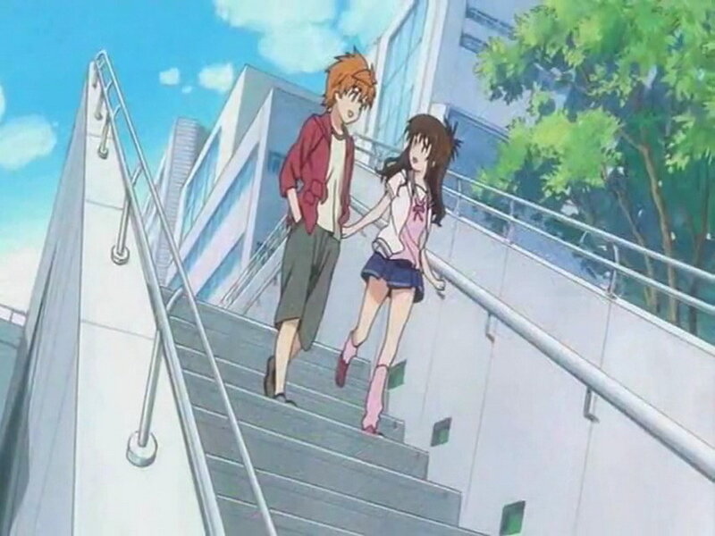 anime couple on stairs