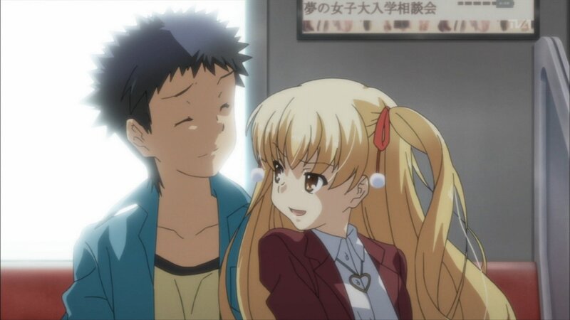 Anime couple on train