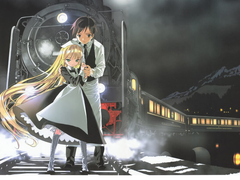 Anime Couple on Train Tracks — Black