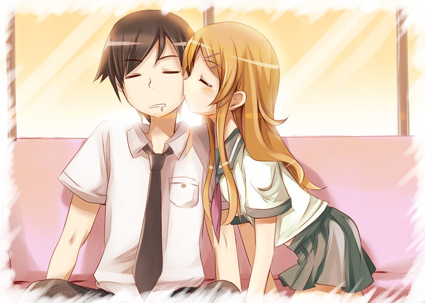 anime couple on train