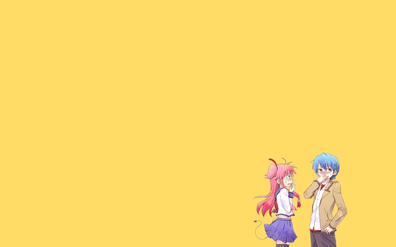 anime couple on yellow background