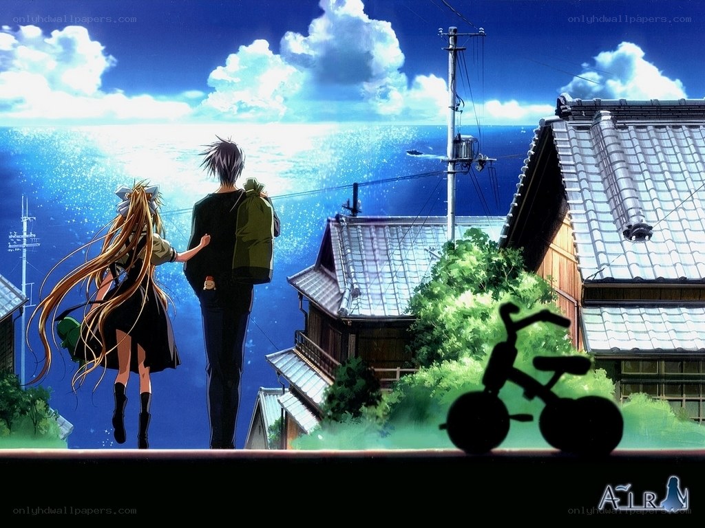 Anime couple overlooking the sea