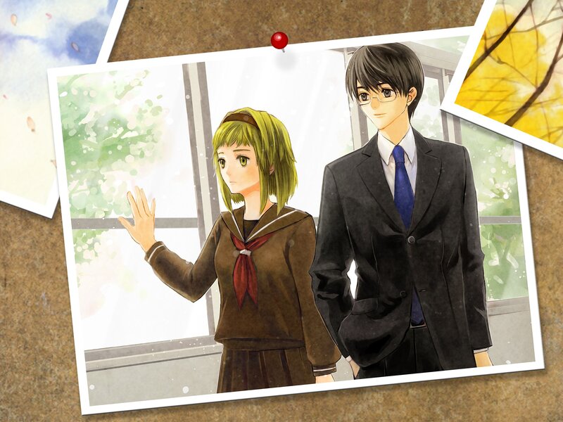 anime couple photo on corkboard