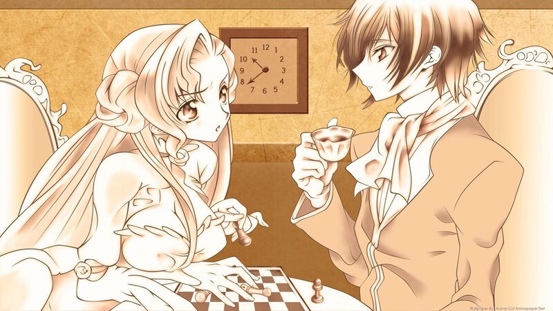anime couple playing chess