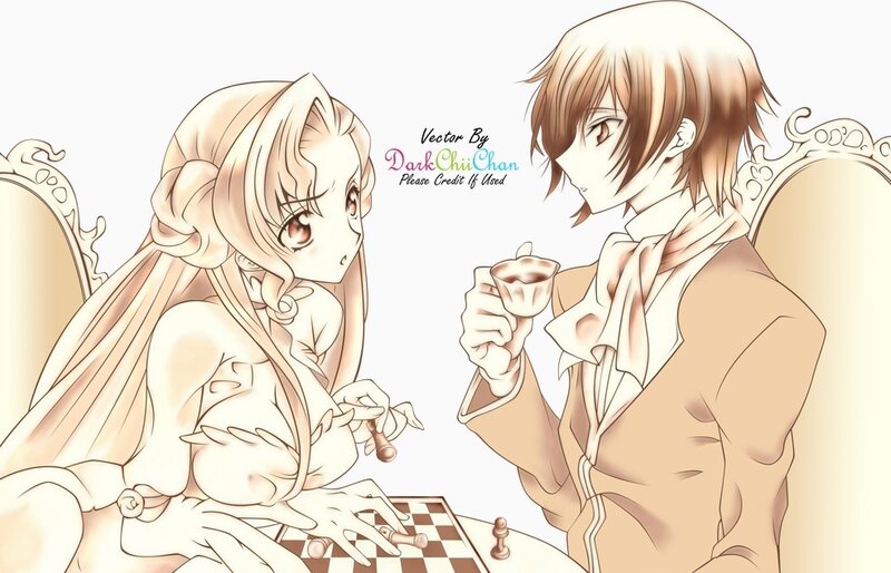 Anime Couple Playing Chess — Beige