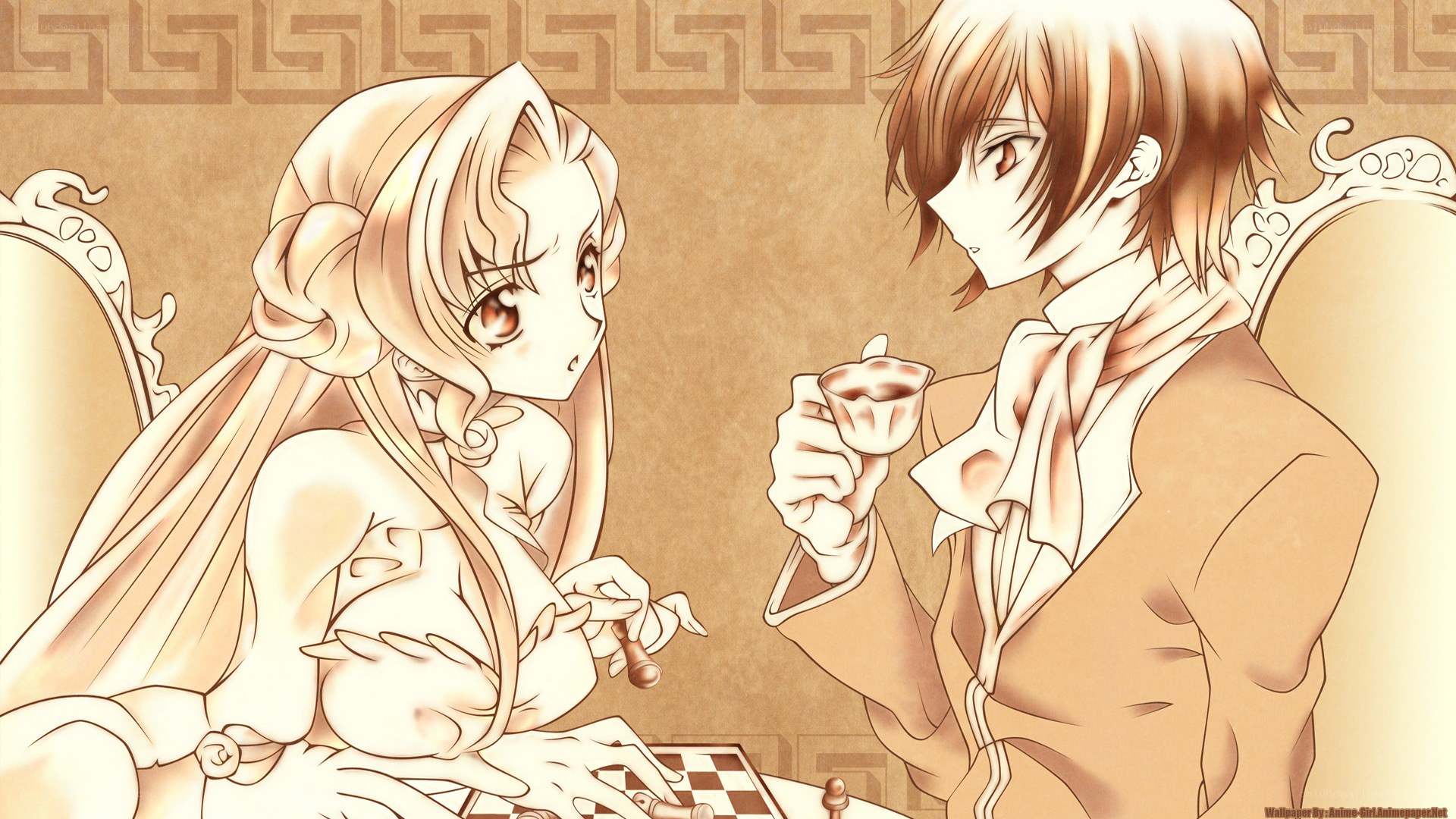 anime couple playing chess