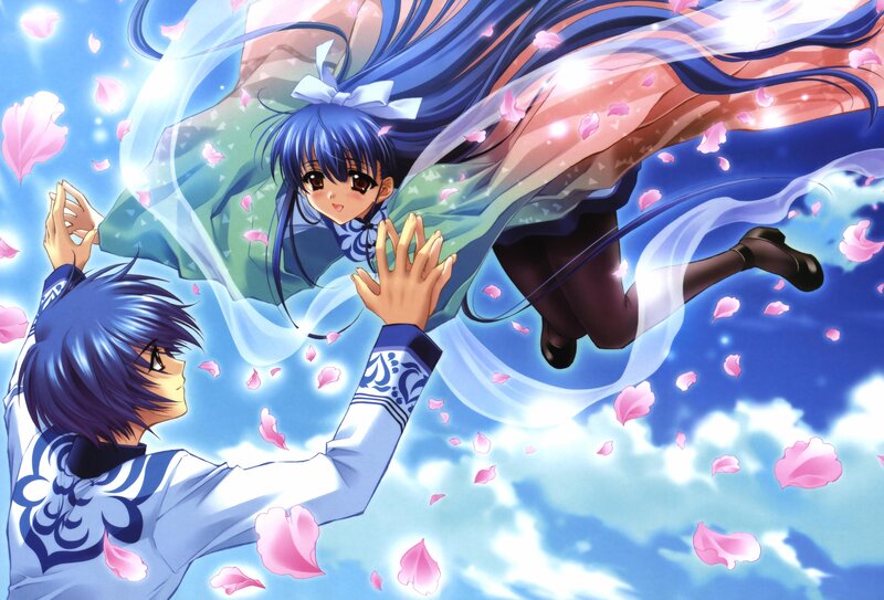 Anime couple reaching for each other