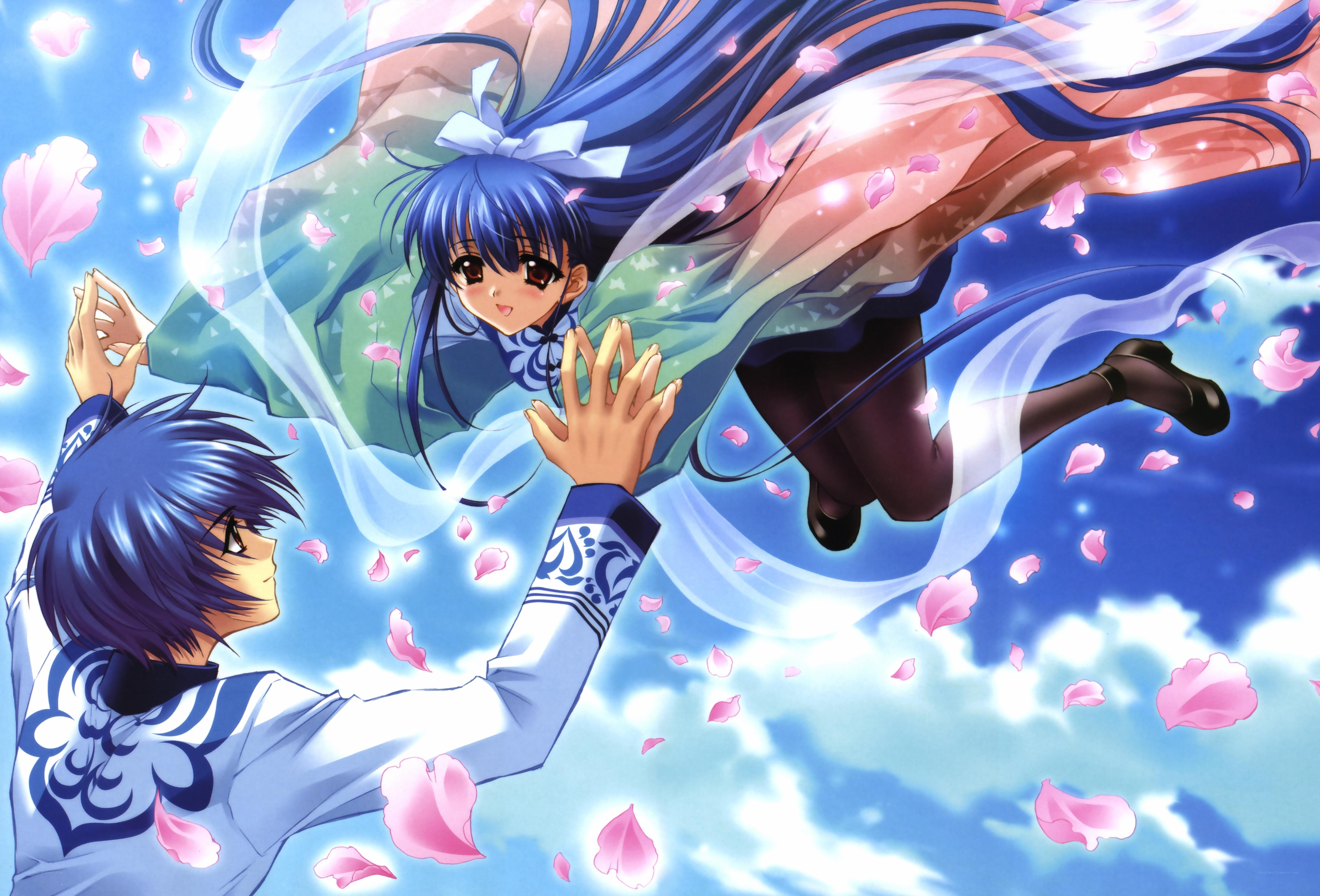 Anime couple reaching for each other