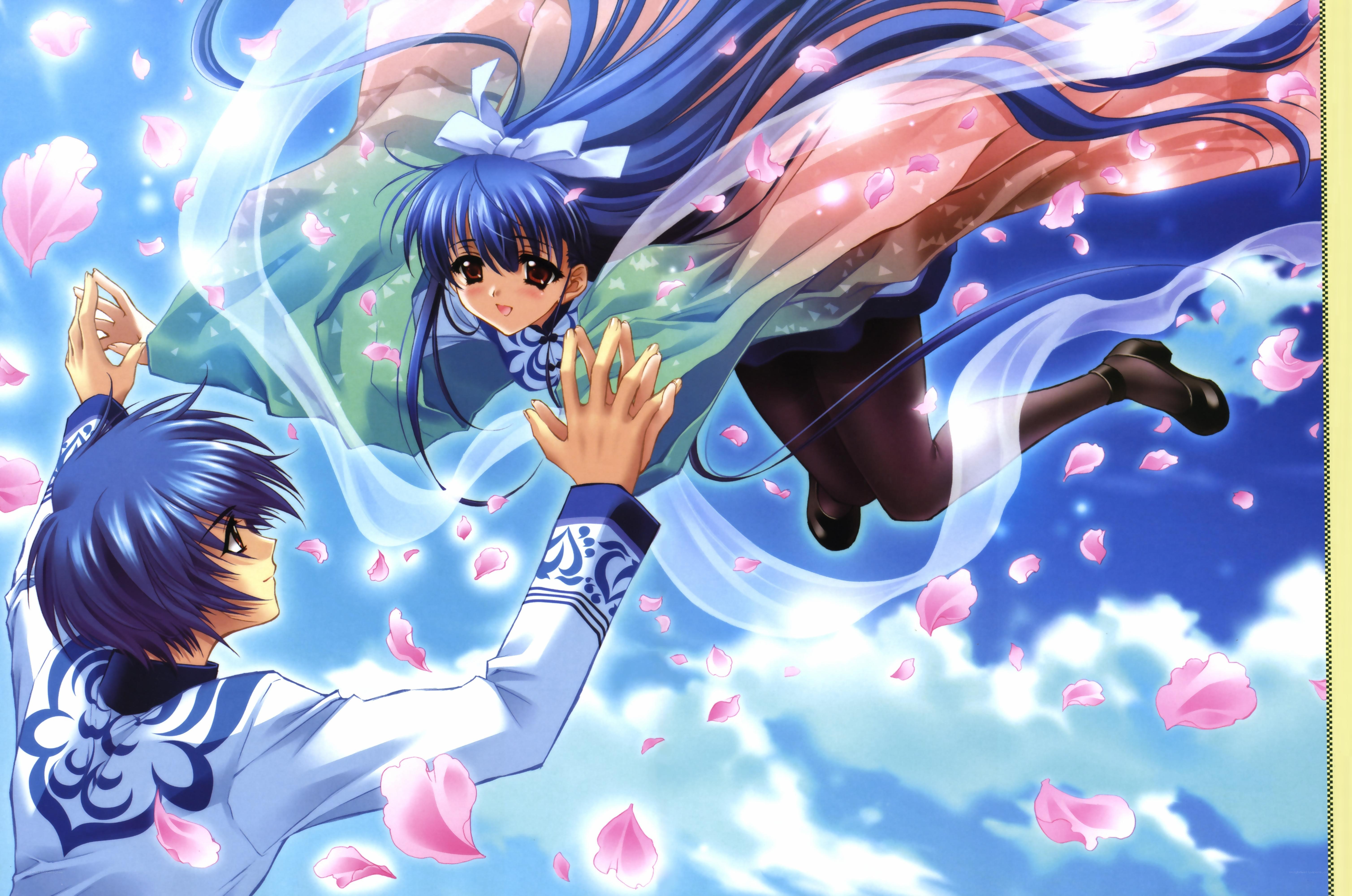 anime couple reaching for each other