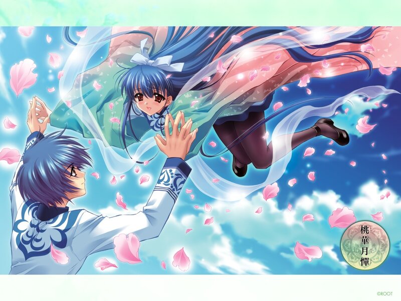 Anime couple reaching for each other
