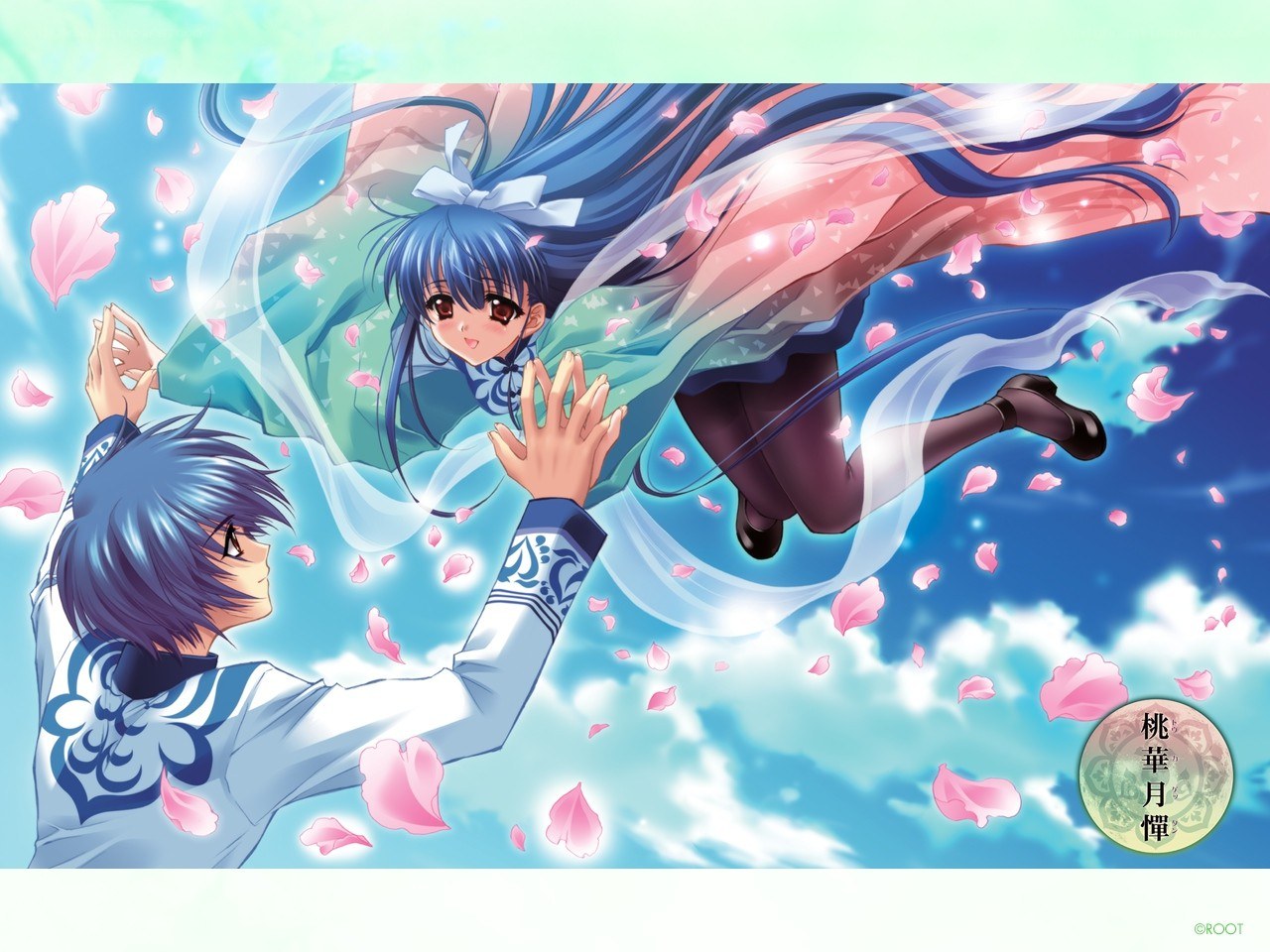 Anime couple reaching for each other