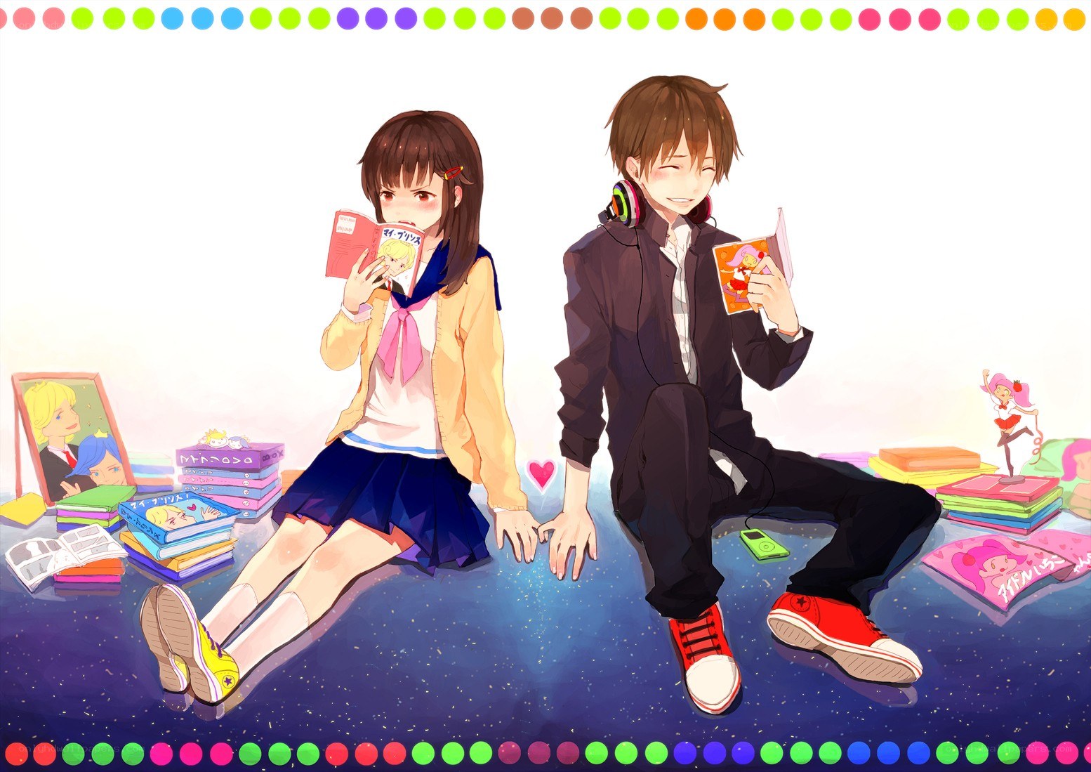Anime couple reading books