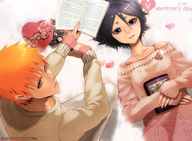 anime couple reading on valentine's day