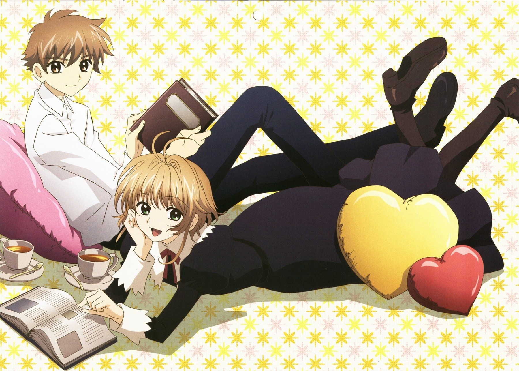 Anime couple reading together