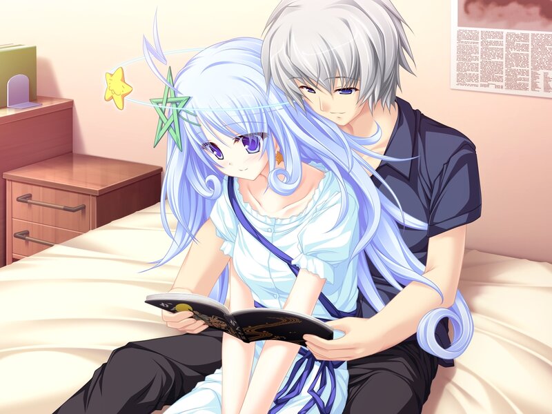 Anime couple reading together